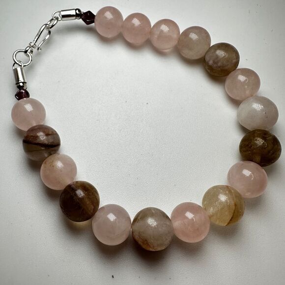 SALE! Stunning 10mm various quartz stone beads with sterling silver clasp! - Picture 5 of 11